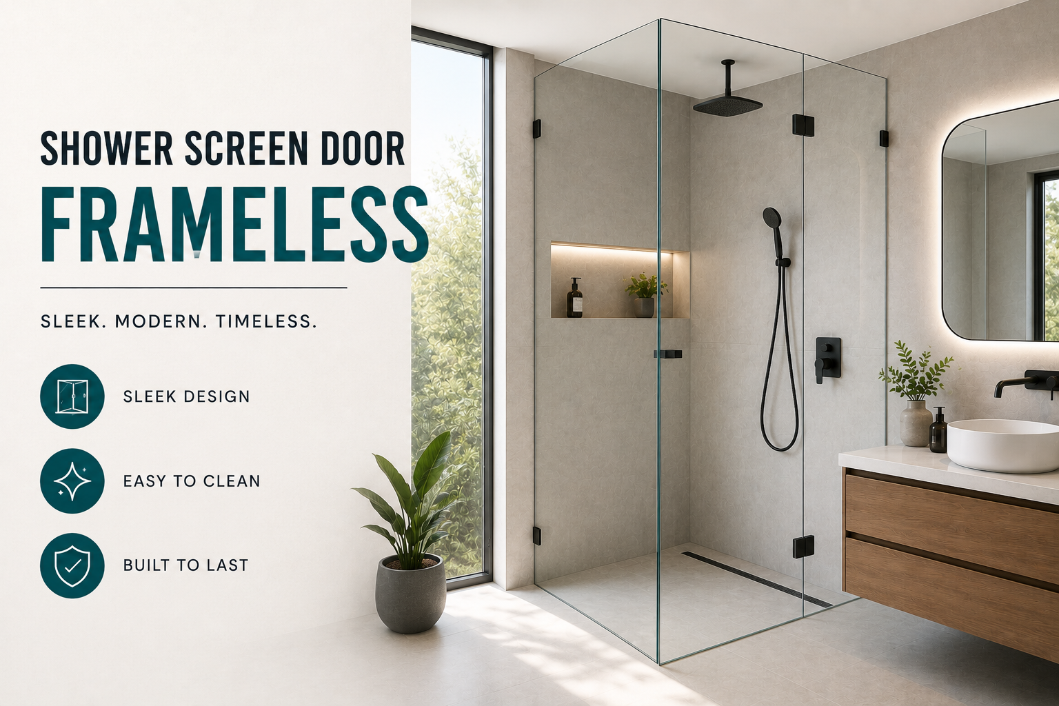 Shower screen door frameless